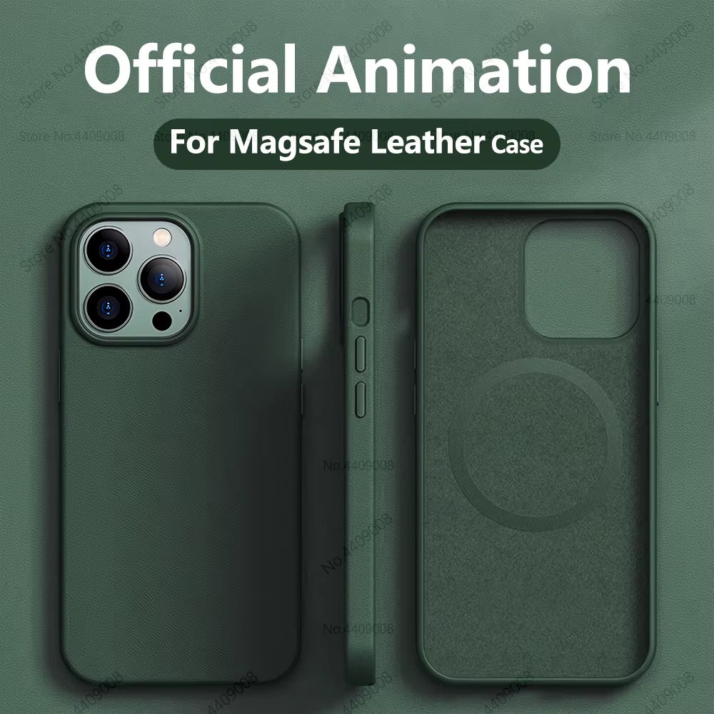 Official Leather Animation for Magsafe Case for Iphone 13 Mini 14 15 Pro Max plus Phone Cases Magnetic Wireless Charging Cover